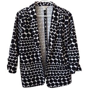 Christopher & Banks Womens L Black White Polka Dot Open Front Blazer Lightweight